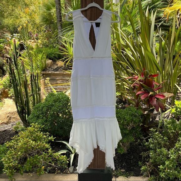 NBD Dresses & Skirts - X by NBD white Tarron Midi Dress sleeveless plunging vneck georgette fabric NWOT